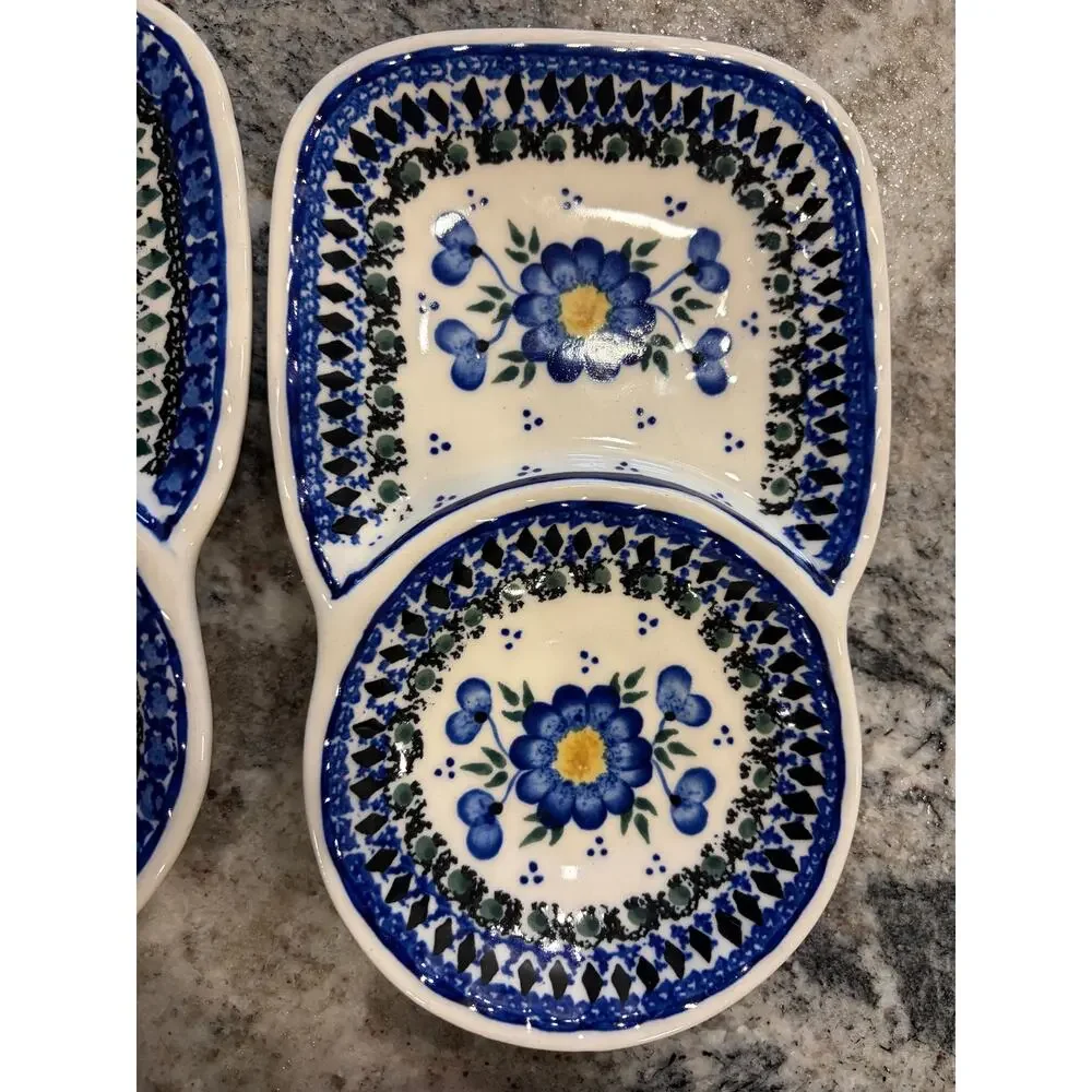 Ceramika Artystyczna Polish UNIKAT Mismatched Coffee Cake Trayof 5 Multi Pattern